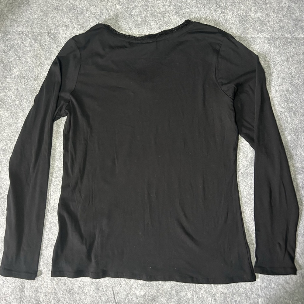 Harley Davidson Sequin Women's Large V Neck Skull Long Sleeve Black Shirt Y2k - Picture 2 of 9